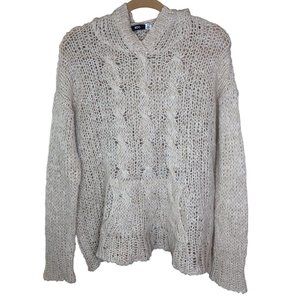 Cable Knit Crochet Sweater Hoodie Sz Medium Pullover Cabin Core Cozy Soft Pocket